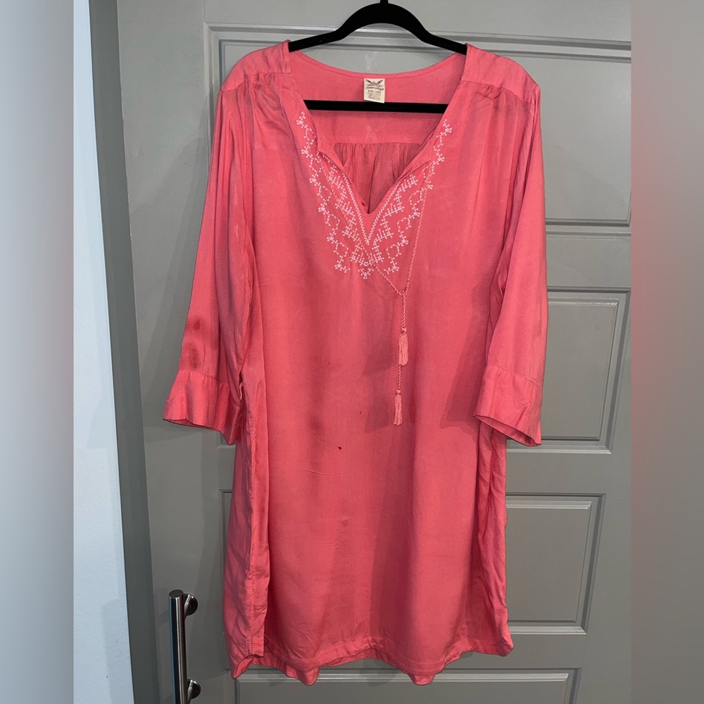 Faded Glory Pink Embroidered Midi Dress